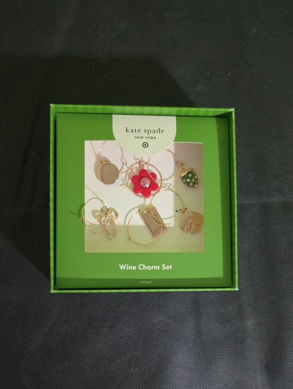 kate spade Gold-Tone Wine Charm Set with Red Flower and Green Heart
